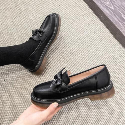 Casual Autumn New Leather Shallow Mouth with Bow Plus Size Plus Size Women Shoes 41 42 43