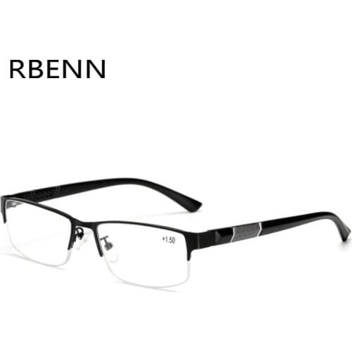 RBENN Business Reading Glasses Men Semi Rimless Presbyopic Reading Glasses with Diopter +0.5 0.75 1.25 1.75 2.25 2.75 3.25 3.75