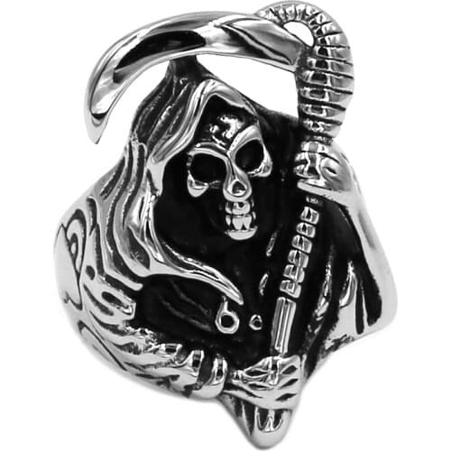 Wholesale Death Skull Biker Ring Stainless Steel Jewelry High Quality Grim Reaper Skull Motor Biker Ring Mens Ring 764B