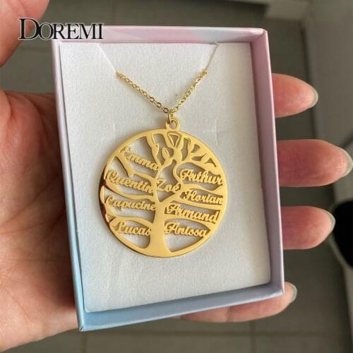 Up to 9 Names Personalized Family Tree Name Necklace Stainless Steel/Tree of life necklace jewelry for Women Men/Custom Made