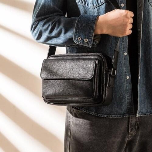 Leather mens casual messenger bag, first layer cowhide shoulder bag, personality trend all-match mens bag
