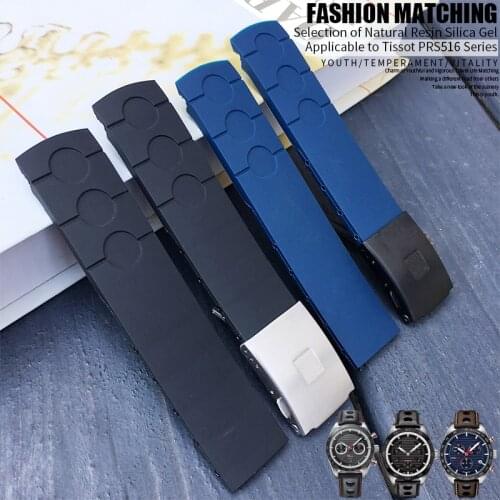 20mm Rubber Silicone Watch Strap Black Blue Orange Folding Buckle Waterproof Watchband Suitable for Tissot PRS516 Series Watch