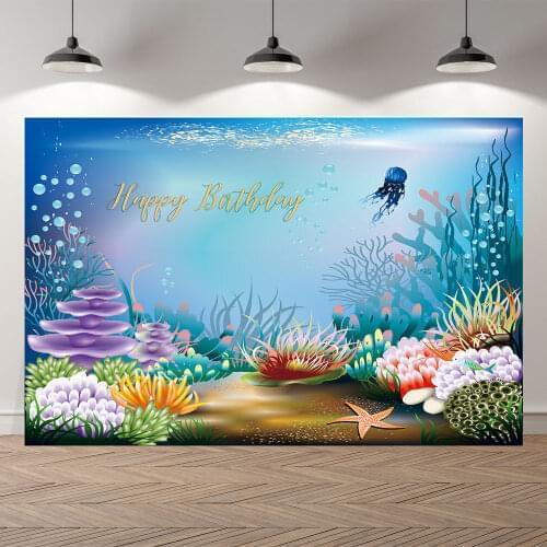 Seekpro Photography Background under the sea world mermaid Happy birthday new born party baby shower Backdrop Photo Photocall