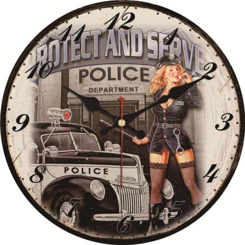 Shabby Chic,Female Police Officer Wall Clocks,Vintage Wall Clock,Wall Watches Home Decor,Big Wall Clock