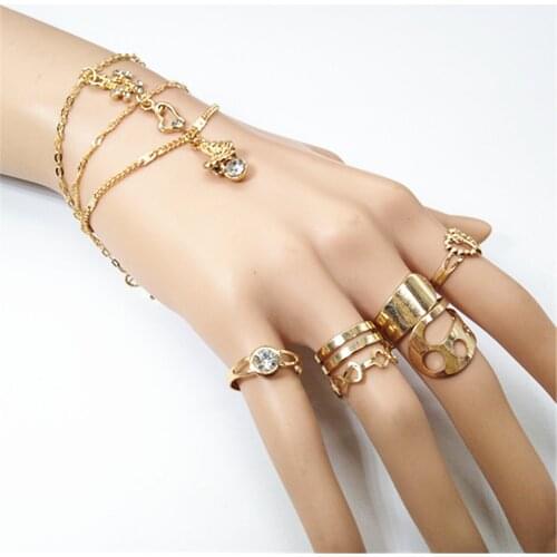 Rhinestone Gold color Chain Shinning Fashion Girl Charm Bracelets Set Women Bangle Female Party Jewelry Gift
