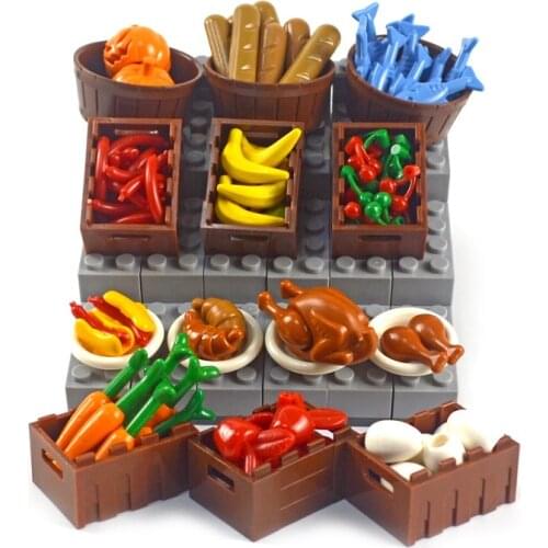 DIY Building Blocks Food Chicken Pumpkin Fish Fruit eggs Hot Dog Pot Toy MOC Parts City Accessories Bricks Compatible All Brands