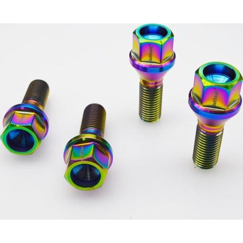 High performance rainbow color 60 degree cone seat Gr.5 titanium lug bolts M12*1.5*28mm