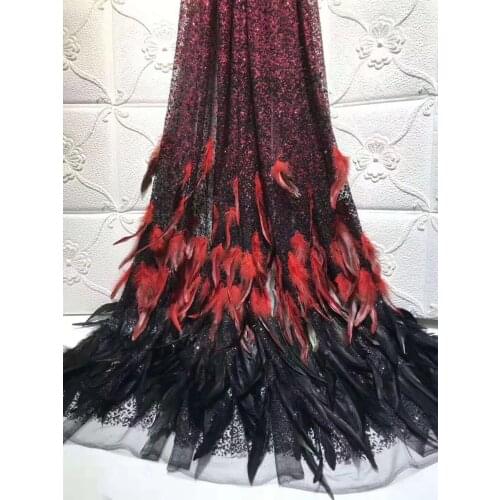 3d Embroidered French Tulle Lace Fabric with Sequins Light Mesh Feather Net Lace Fabric for Wedding Dress 5Yards ZXW-249