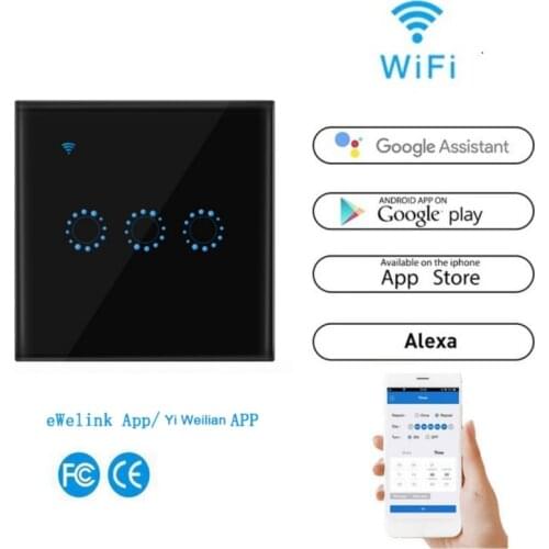 WiFi Smart Light Switch Screen Touch Wireless Smart Wall Switches Remote Control Black White 3 1/2/3 Gang