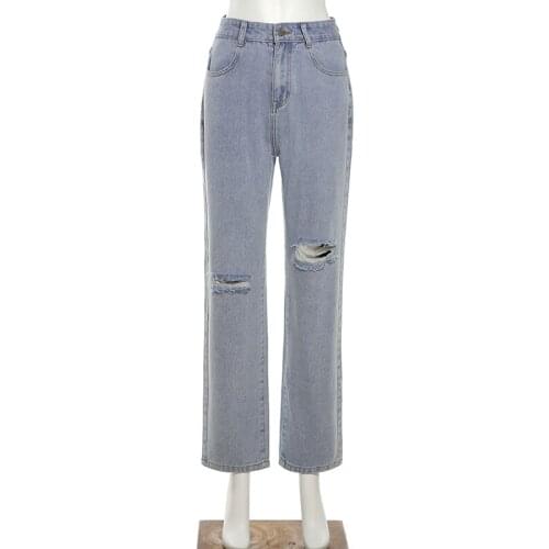 Spring Ripped Straight Womens Jeans High Waist Boyfriends Mom Pants y2k Denim Distressed Streetwear 2021 Jeans For Girls джинсы