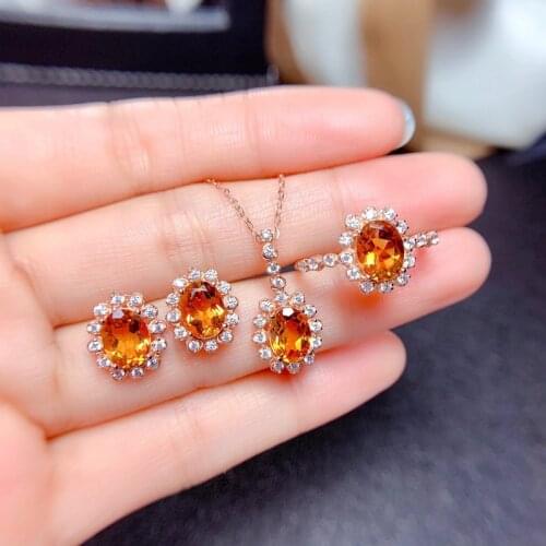 Fine Jewelry AAA Cut Cubic Zircon Oval Pendant Necklace Korean Style Charm Flower Earrings Eternity Ring For Women Wedding Party