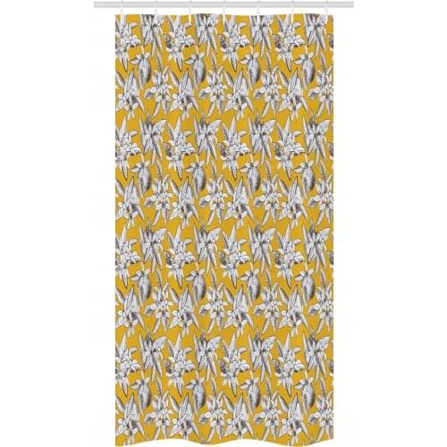 Orange Flowers Shower Curtain Set Sketchy Vintage Fruit Floral Waterproof Fabric Narrow Bath Curtain Bathroom Decor with Hooks