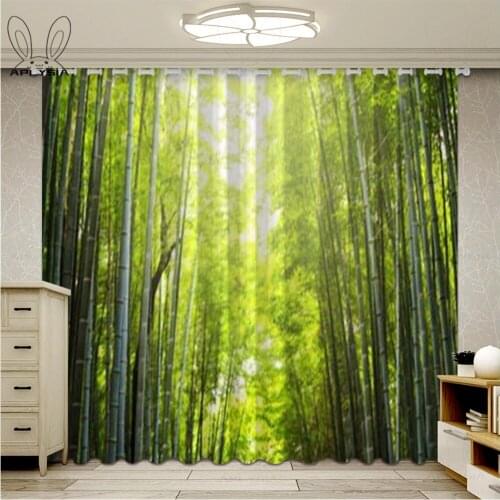 Green Curtains Asian Bamboo Forest with Morning Sunlight and Sun Through Trees Jungle Scene Window Curtains Ultra-thin Blackout