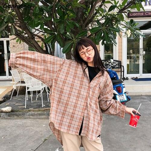 Women Shirts Plaid Harajuku BF Baggy XXL Pocket Couple Vintage Cozy All-match Ins Sun Protection Retro Shirt Oversize Student