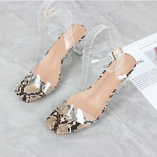 Sandals womens 2021 summer new PVC one line belt thick heel buckle high heels fashion temperament versatile 36-41