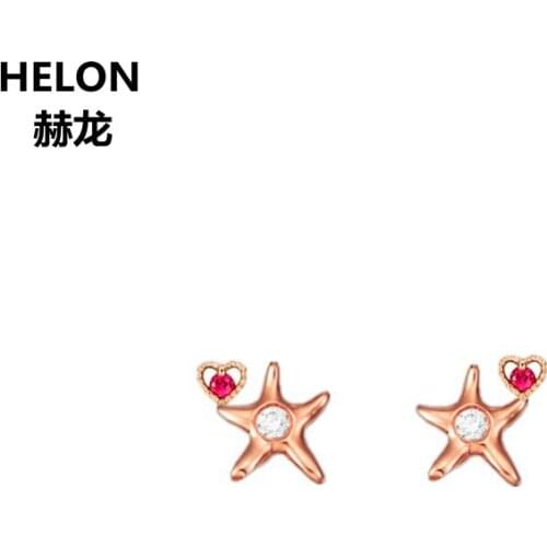 Solid 14k Rose Gold Natural Ruby Earrings Women Natural Diamonds Stud Earrings Engagement Wedding Fine Jewelry