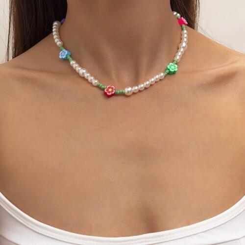 White Pearl Flower Necklace for Women 2021 Gold Chain Choker Beads Jewelry Statement Necklace Luxury Mothers Gift Accessories