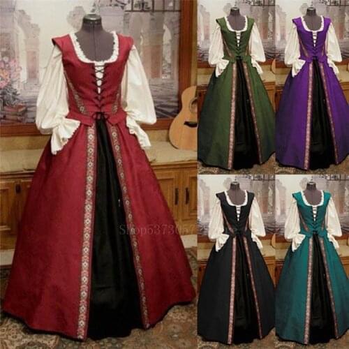 Palace Vampire Women Medival Vintage Long Dress Gothic Renaissance Princess Lace Up Carnival Party Halloween Cosplay Costume