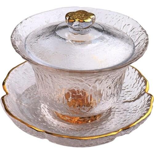 Gold Line Glass Tea Tureen Vintage Big Tea Bowl Heat-resistant Gaiwan Retro Teaware Birthday Wedding Gifts