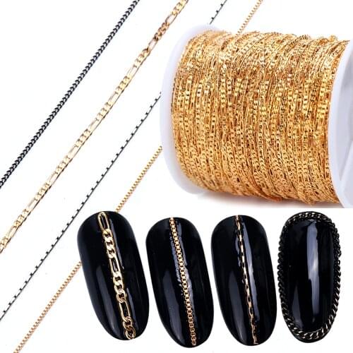 1m Nail Art Alloy Metal Chains Gold 3D Charms Decoration Studs Spangles Punk Snake Bone Strass Manicure Jewelry Accessory JI780