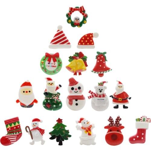 10pcs Holiday Series Christmas Tree Santa Resin Flatback Charm Kawaii Reindeer Cabochon Charms Key Chain Accessories