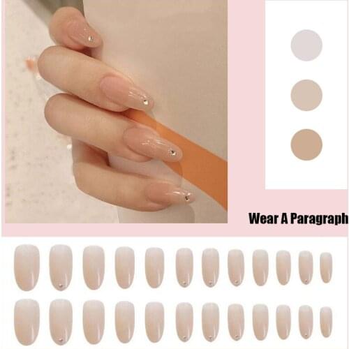 24pcs Natural Color Nail Extension Patch With Zirconia False Nail Set Waterproof Nail Art Supplies SK88