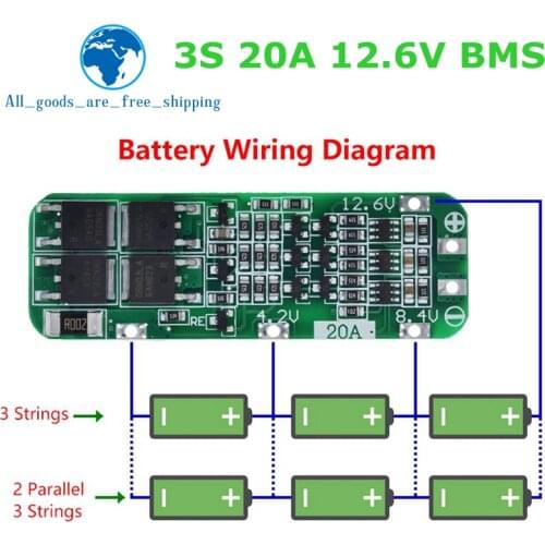 3S 20A Li-ion Lithium Battery 18650 Charger PCB BMS Protection Board For Drill Motor 12.6V Lipo Cell Module 64x20x3.4mm