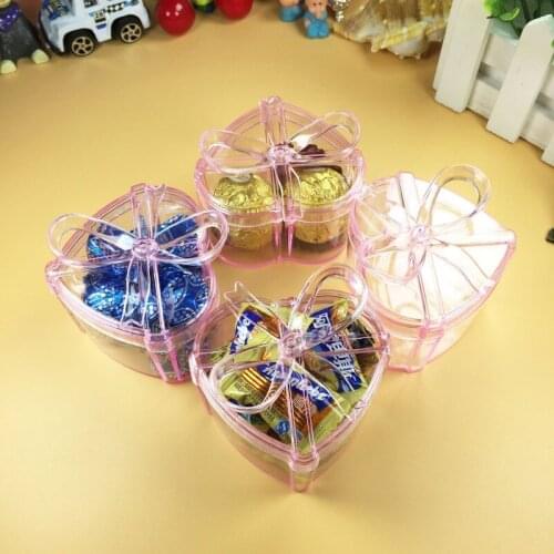 4 Pcs/set Lovely Heart Shape Bowknot Transparent Plastic Candy Box Gift Box for Birthday Wedding Party Decoration Supplies