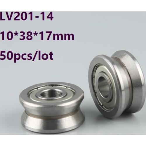 50pcs/lot LV201-14 V groove track roller guide bearing 10x38x17 mm Laser Cutting Machine Roller Guideway for CNC 10*38*17mm