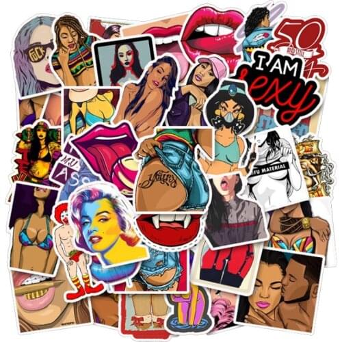 50pcs Cartoon Sexy Beauty Personality Can Be Moved Stickers Trolley Notebook Skateboard Guitar Graffiti Sticker Gift