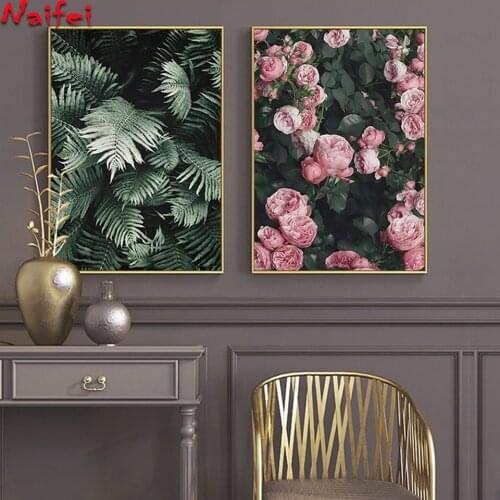 Full Square/Round Drill 5D DIY Diamond Painting Botanical "Green Leaf Rose Flower "Embroidery Cross Stitch 3D Home Decor