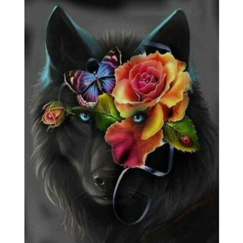 5D DIY diamond embroidery black wolf and rose Picture,diamond painting Cross Stitch full drill Rhinestone mosaic home decoration