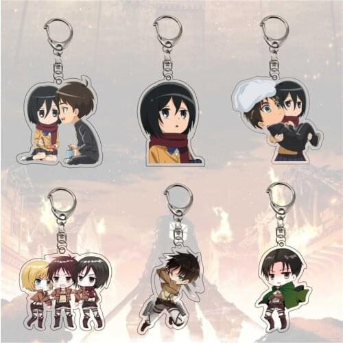 New Arrival Attack on Titan Anime Keychain Silver Plated Double Sided Acrylic Charm Key Chain Cartoon Figures Fans Collection