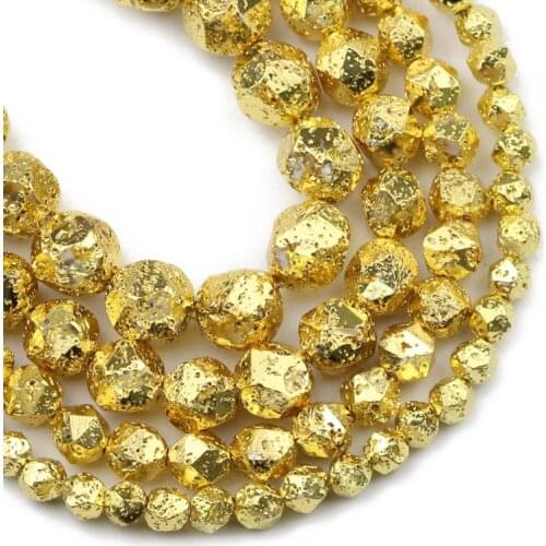 Natural Faceted Volcanic Lava Stone Beads 6/8/10/12mm Gold Plated Loose Beads for Jewelry Making DIY Bracelets Accessories 15