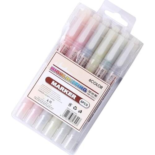 6 Color Dual Double Headed Highlighter Pen Fluorescent Marker Drawing Stationery 97BF