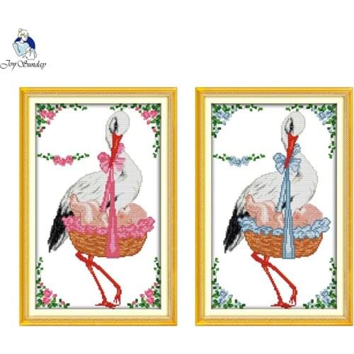 Joy Sunday Red-crowned cranes with the baby (Red and Blue) Patterns 14CT and 11CT Cross Stitch Kits DIY Hand For Embroidery Set
