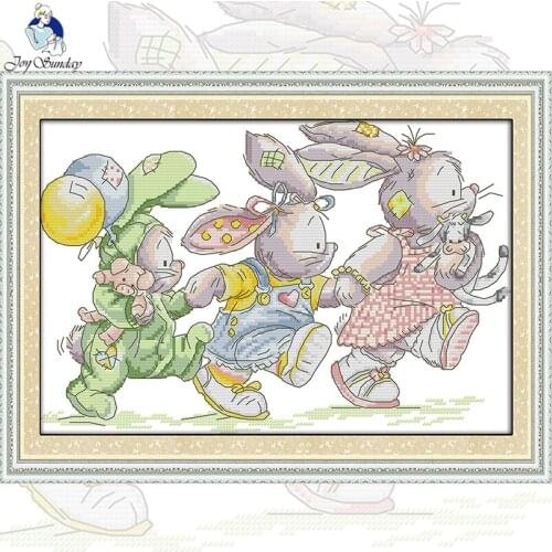 GG The Lovely Rabbits Cartoon Painting Pattern Chinese Cross Stitch Kits Needlework Embroidery Set Cross-stitch Kit for Kids