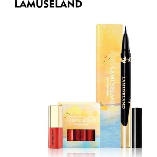 LAMUSELAND Makeup Set 3Pcs/Set Lip Gloss and Waterproof Black Eyeliner Pen #LAS401