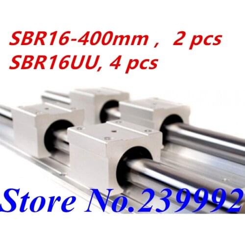 2 pcs SBR16 400mm linear guide and 4 pcs SBR16UU linear bearing blocks,sbr16 length 400mm for CNC parts