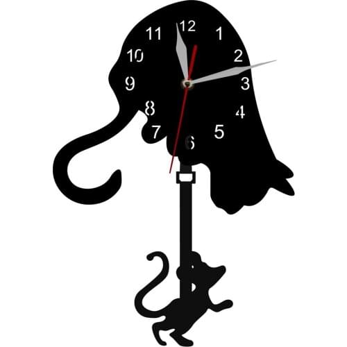 Curiouse Cat Catch Mouse Home Decor Animals Wall Clock Modern Wall Clock Gift For Cat Lover Wall Art