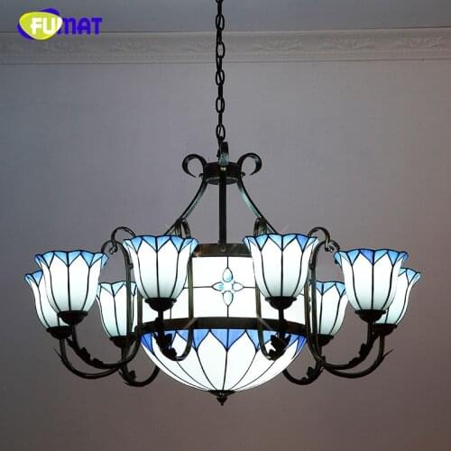 FUMAT European Style Vintage Living Room Chandeliers Hotel Creative Tiffany Brief Large Chandelier Lights LED Stained Glass Lamp
