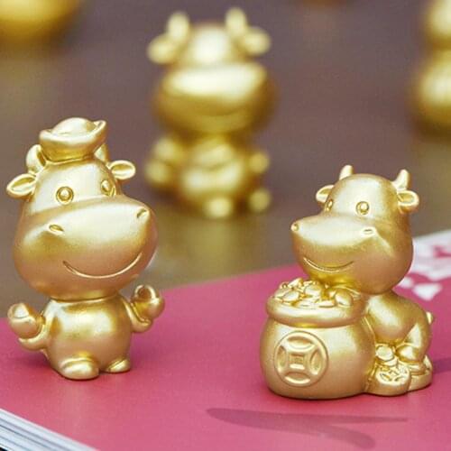 Cute Golden Small Bull Cow Statue Small Handicraft Figurine Figure Ornament Miniatures DIY Garden Micro Landscape Home Decor