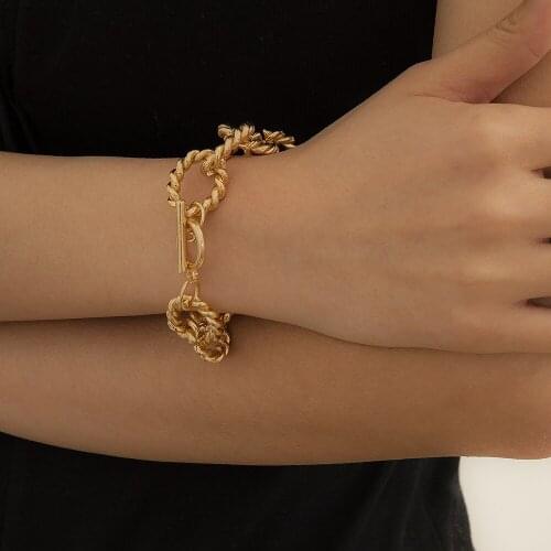 Trendy Geometric Cross Twist Chain Bracelet for Women Gold Color OT Buckle Charm Bracelets Bangle On Hand Jewelry Accessories