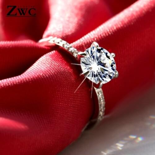ZWC Fashion Classic Six Claw AAA Zircon Wedding Rings for women Girl 2020 Jewelry Wedding Engagement Female Crystals Ring Gift