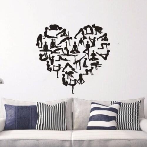 Wall Sticker Yoga Pose Heart Shape Wall Decal Yoga Center Decor Girl Pose Health Vinyl Wall Poster Yoga Design Wallpaper AY301