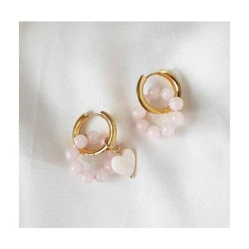 Mismatched handmade pink beaded stainless steel hoop earring New Trend Designs Lapis Jade Opal Round Charm women jewelry boho