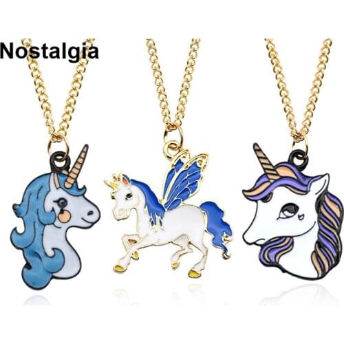 Nostalgia Fashion Unicorn Necklace Horse Enamel Pendant Chain Cartoon Unicorn Jewelry For Girls Kids