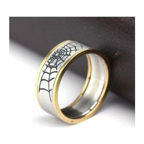 New fashion 316L steel ring engraved cobwebs Phnom Penh Twins flat Spider Web rings vintage punk gothic gift silver jewelry