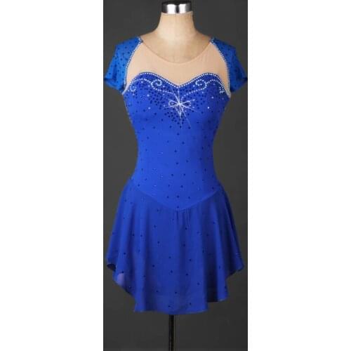 New Modern Ballroom Dance Costumes For Women/Girls Ice Skating Dance Short Sleeve Shiny Diamond Blue Dress Custom Made DQL3311
