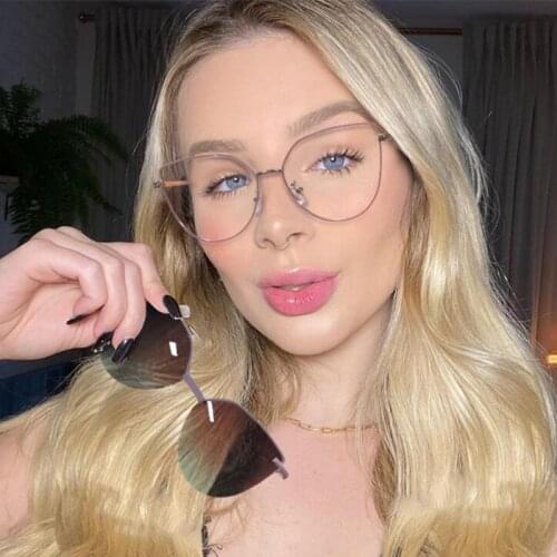 One Set Polarized Magnetic Clip On Sunglasses Women Gradient Lens Transparent Anti Blue Light Glasses Alloy Fashion Eyewear UV